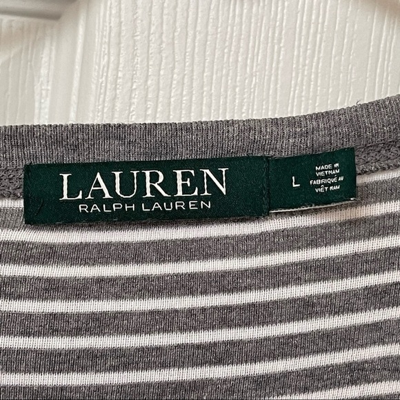 Lauren Ralph Lauren Long Sleeve Stripe Top with Brown Suede Elbow Patches size L - Picture 4 of 10